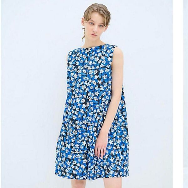【24SS美品】LANVIN EN BLUE ランバンオンブルー ワンピース ノースリーブ 花柄 青 36 定価34700円
