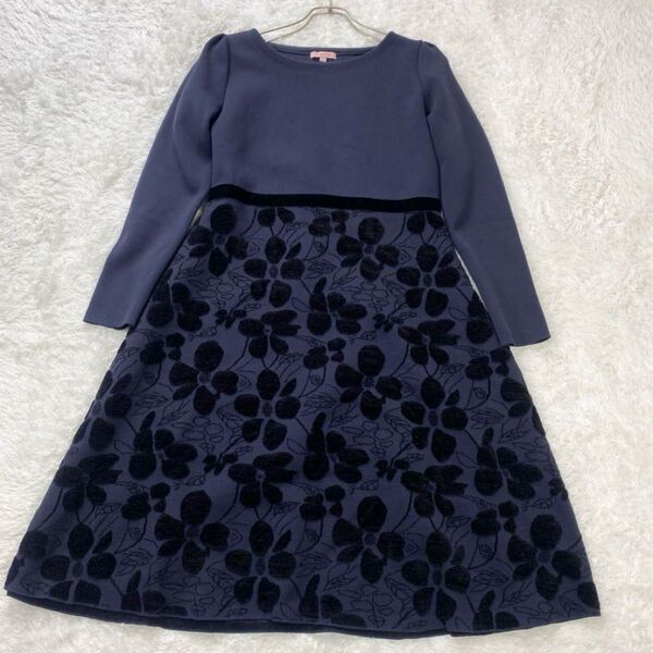 23AW トッカ TOCCA 【洗える】FLORA KNIT DRESS フローラニットドレス 長袖 ワンピース 花柄 刺繍