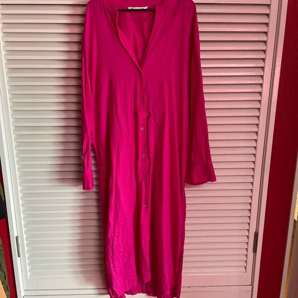 美品 ZARA ロングワンピース 長袖シャツ リネン ザラ マルニ リズレー L