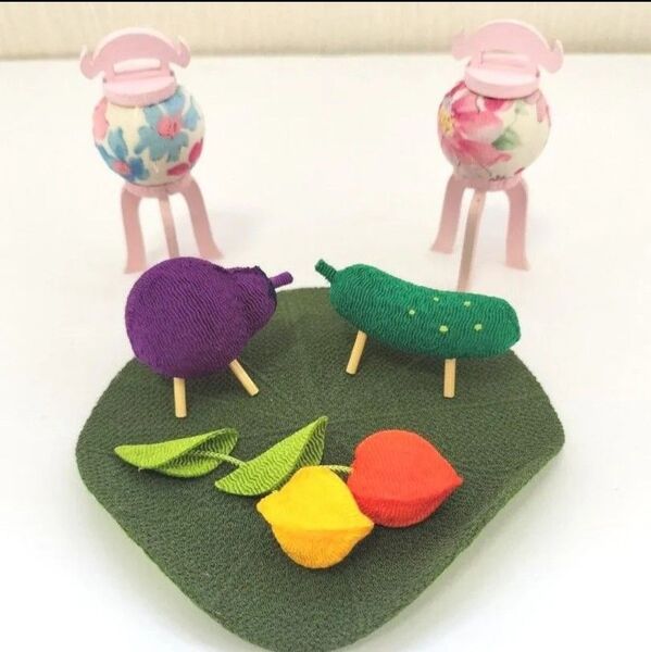【新品・未使用】ちりめん精霊馬 なす きゅうり ほおずき ちょうちんセット