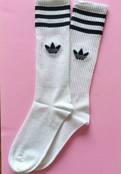 【新品・未使用】アディダス adidas トレフォイルロゴ ソリッド クルーソックス ハイソックス ホワイト 1足