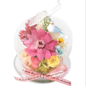 プリザーブドフラワー ガラスドーム 小鳥付き 花 プレゼント