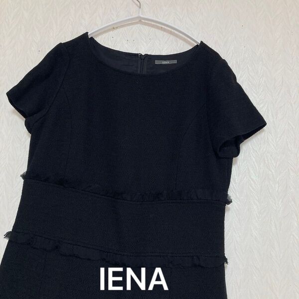 IENAイエナ レディース 半袖 ブラック フォーマル ワンピース