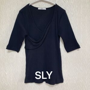 sly スライ レディース ブラック オシャレデザイン五分袖 カットソー フリーサイズ