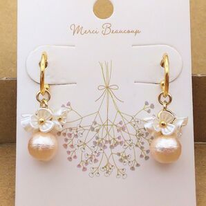 フラワー パール ピアス イヤリング ピンク 8mm