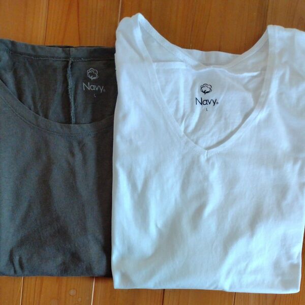 Navy. Tシャツ 2枚セット Lサイズ ホワイト カーキ