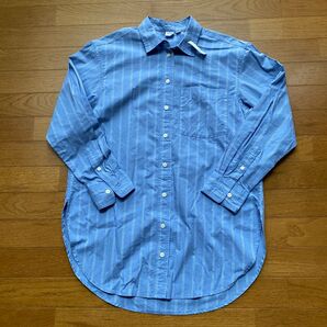 未使用 GAP ストライプ長袖コットンシャツ カッターシャツ 綿シャツ チュニックブラウス 青 S