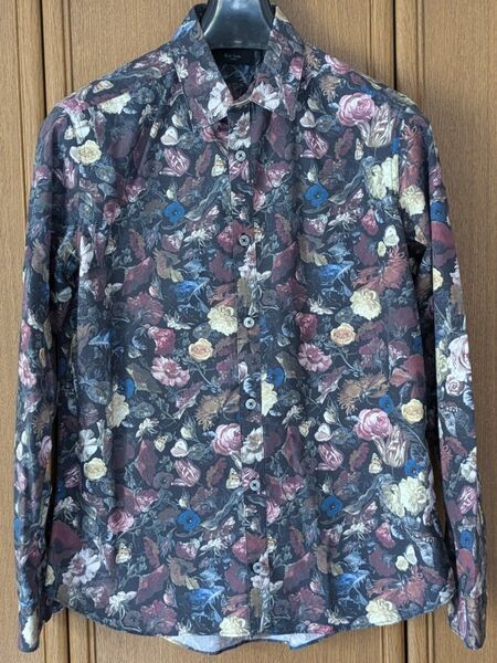 Paul Smith LONDON ポールスミス 花柄 黒色 ブラック 長袖シャツ Mサイズ 日本製