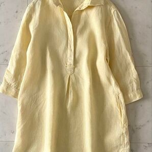 美品*スピックアンドスパン リネンスキッパーブラウス 麻100 イエロー 7分袖