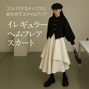 スカート レディース キュロット フレア 白 透けない イレギュラー L ゴム