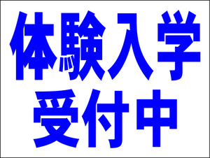 お手軽看板「体験入学受付中（紺）」中判・屋外可