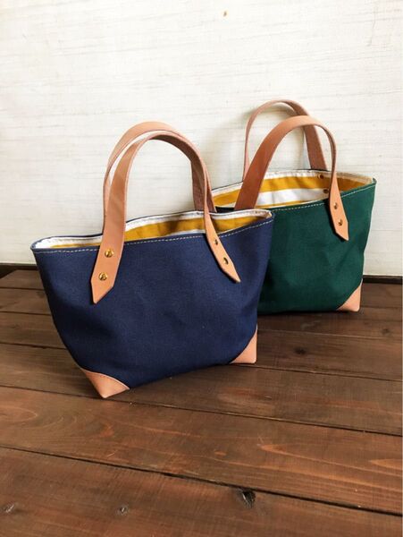 帆布×本革の小さめトートバッグ 送料無料 ハンドメイド 男女兼用 父の日 ハンドバッグ トートバッグ レザー 本革