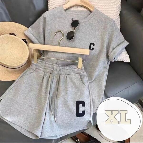 ルームウェア XL セットアップ ショートパンツ 上下セット Tシャツ ハーフパンツ 韓国 部屋着 グレー 半袖