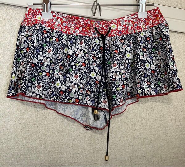 リバティ 水着 小花柄 ショートパンツ レディース M ネイビー レッド