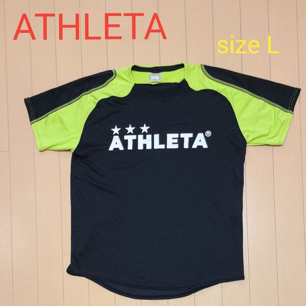 ATHLETA アスレタ 半袖プラクティスシャツ Mサイズ ブラック×ライムグリーン Tシャツ サッカー・フットサル 練習着