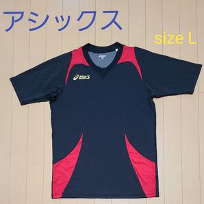 asics アシックスサイバークール半袖シャツ XS600H Lサイズ トレーニングウェア ランニングウェア ブラック×レッド