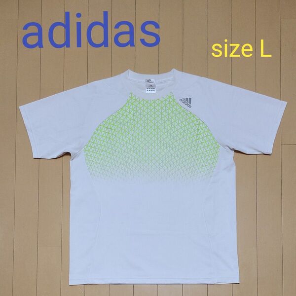 adidas アディダス メンズ ランニング Tシャツ L ホワイト×グリーン トレーニング ウォーキング