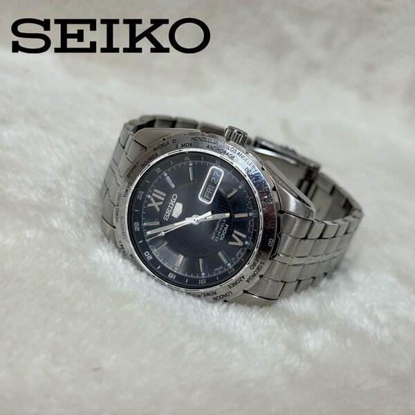 SEIKO セイコー 自動巻き ワールドタイム カレンダー シルバー 腕時計