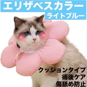 【新品】 エリザベスカラー フラワー型 ブルー 直径31cm クッション素材 柔らかい 傷舐め防止 術後ケア 小型犬用 猫用
