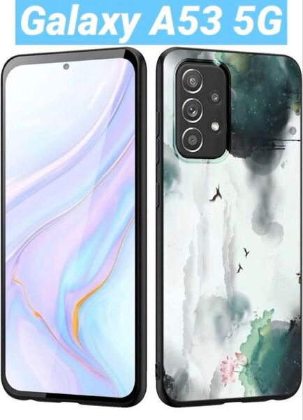 Samsung Galaxy A53 5G ケース 水墨画風 TPU ストラップホール付き 薄型軽量 衝撃吸収 スマホケース