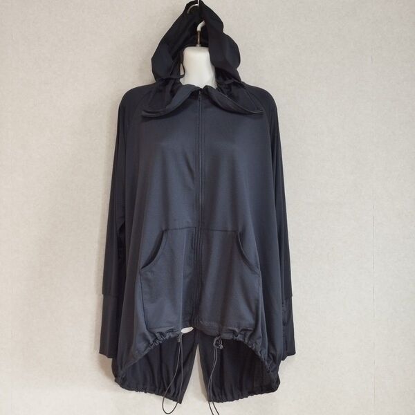 美品★忍者パーカー クールリュクス★UVカット加工 肌の露出を抑える S〜3L 黒 ㈱グッズマン