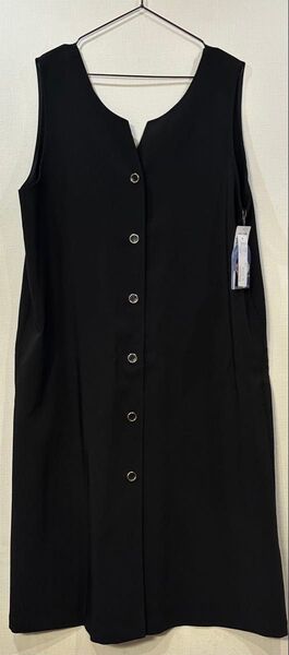 新品タグ付き◆ロングワンピース 前後 2way ジャンパースカート ポケット付き 黒 大きいサイズ 3L