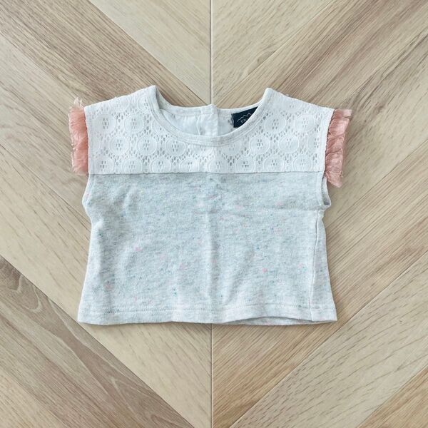 UNICA ウニカ リボンレースTシャツ 80cm ホワイト ライトグレー