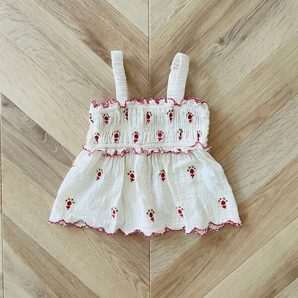 ZARA KIDS ザラキッズ ガーゼ刺繍トップス 92cm ピンク ホワイト