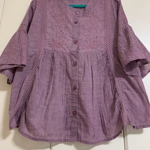 未使用品★刺繍ブラウス パープル サイズS〜M