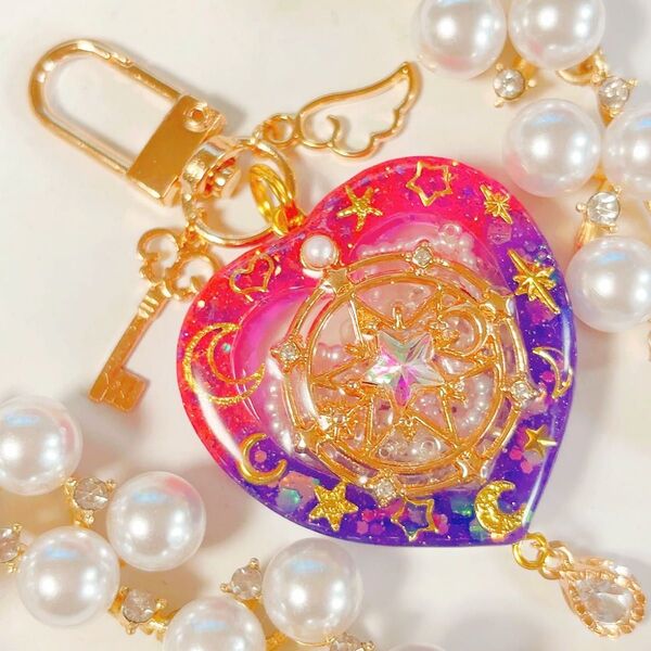 魔法少女マジカルトゥインクル◆ハートシェイカー シャカシャカキーホルダー レジン ハンドメイド 名入れ イニシャル ピンク 魔法陣