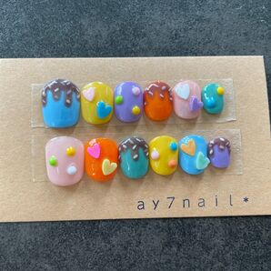 カラフルお菓子ネイル カラフルネイル ゴテゴテネイル 派手カワネイル ギャルネイル カラフルネイル ベリーショート キッズネイル