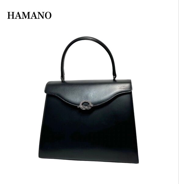 ☆美品☆ HAMANO 濱野皮革工藝 ハマノ/カーフレザー 本革/ワンハンドル/フラップ ハンドバッグ フォーマルバッグ 冠婚葬祭