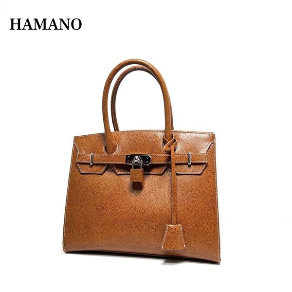 美品 HAMANO 濱野皮革工藝 ハマノ/ 本革/クロシェット・カデナ付/キャメル系色/ハンドバッグ