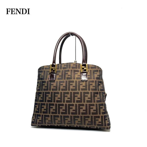 【美品】FENDI フェンディ italy製/ズッカ柄/FFゴールド金具 FFロゴ/3室構造/ハンドバッグ トートバッグ