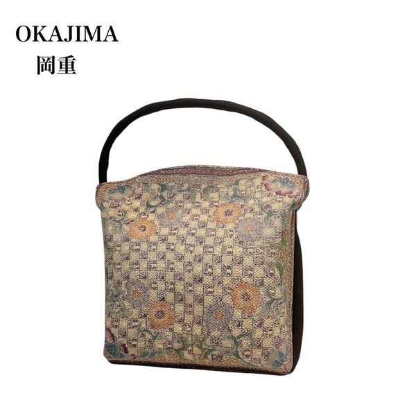 【美品】OKAJIMA オカジマ 岡重/京都 日本製/絹 シルク/花柄模様/和装バッグ ハンドバッグ