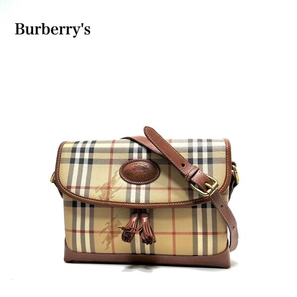 【良品】Burberry's バーバリーズENGLAND製/ノバチェック柄/シャドーホース/PVC×レザー/ショルダーバッグ