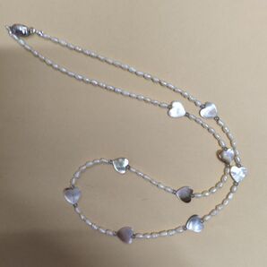 淡水パールとシェルのハートのロングネックレス