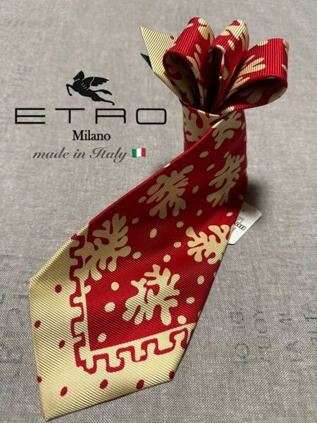 【新品】ETRO/エトロ/プリントタイ/バンダナ柄/レッド/ベージュ/イタリア製
