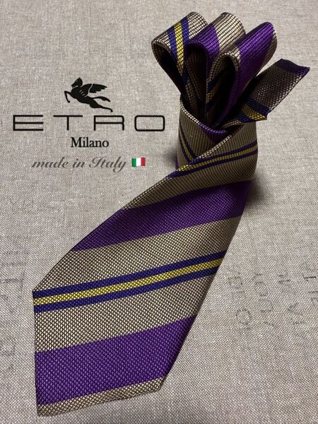 ETRO/エトロ/レジメンタルタイ/パープル/ベージュゴールド/Italy製