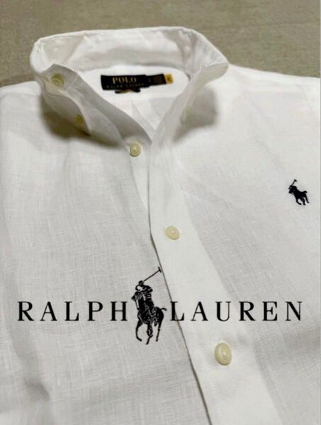 【極美品】Polo Ralph Lauren/ポロラルフローレン/リネンシャツ/ボタンダウン/ポニー刺繍/ホワイト