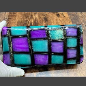 綺麗革 シャム 宝石革 パティーヌ 実物撮影 クロコダイル 長財布 ラウンドファスナー ワニ革 一枚革 腹革 小銭入れあり 新品
