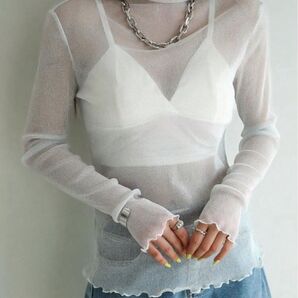 SHEIN DAZY シアートップス メッシュトップス 長袖 長袖カットソー ライトグレー