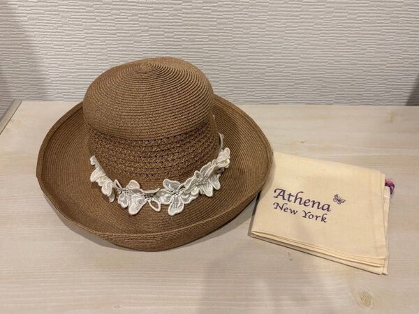 Athena New York 花 麦わら帽子 ブラウン