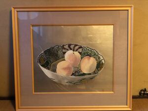 小倉遊亀　おぐらゆき　リトグラフ　「桃と鉢」　花と果物より　シリアルナンバー、証明書あり　日本画 真作