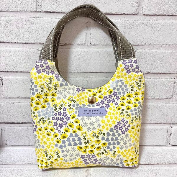 ハンドメイド ミニバッグ ハンドバッグ トートバッグ 花柄 イエロー