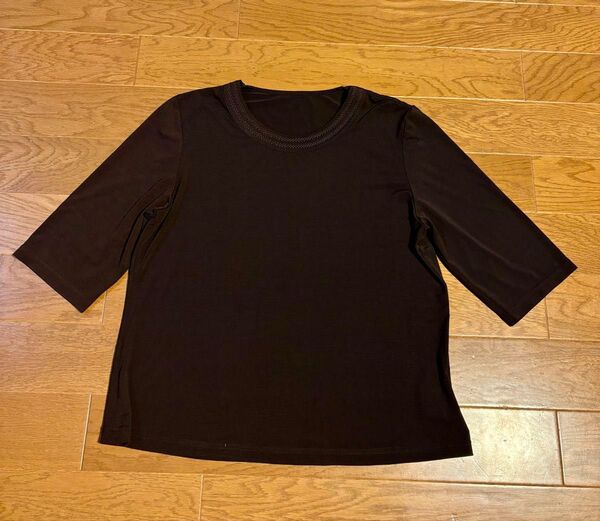 レディース五分袖Tシャツ カットソー 中古品 レースネックライン