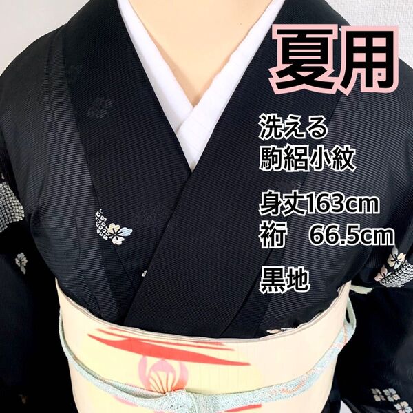 580◆仕付け糸付き◆夏用洗える 駒絽小紋 摺鹿子と花菱