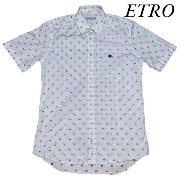 ETRO エトロ 半袖シャツ カジュアルシャツ コットンシャツ カニ ペイズリー柄 ワンポイント ロゴ刺繍 刻印ボタン イタリア製