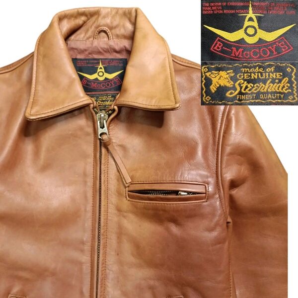B-McCOY'S ビィマッコイズ ステアハイド エアロ立ち ハーフベルテッド シングルライダースジャケット レザージャケット