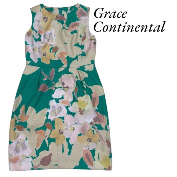 Grace Continental グレースコンチネンタル タックワンピース フレア ノースリーブ フラワー 花柄 膝丈 日本製